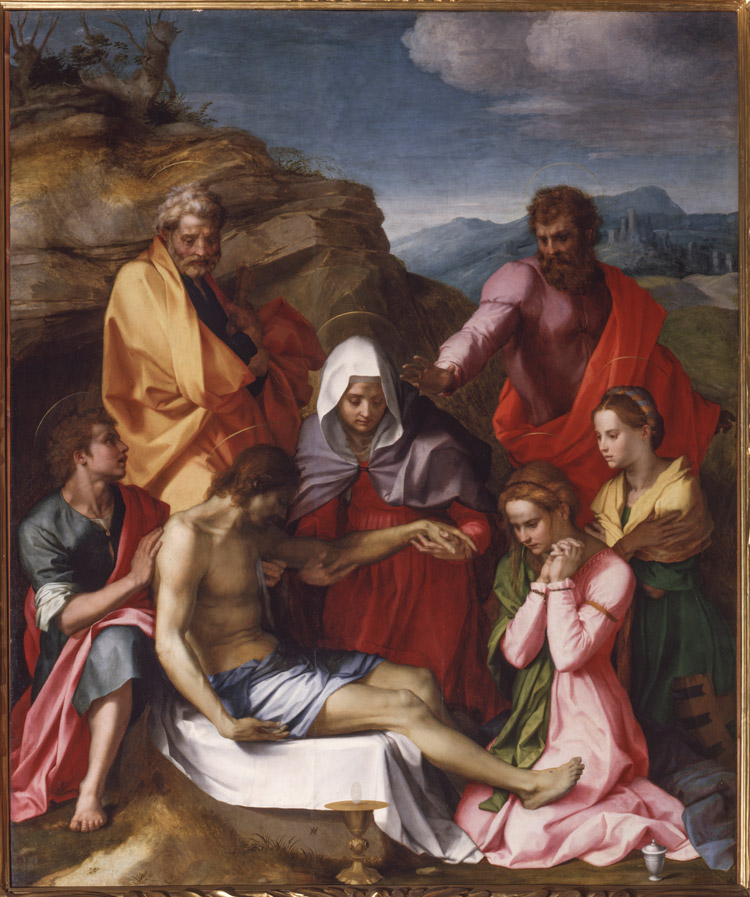 Andrea del Sarto, Compianto su Cristo morto (Pietà di Luco) (1523-1524; olio su tavola, 238,5 × 198,5 cm; Firenze, Gallerie degli Uffizi, Galleria Palatina)
