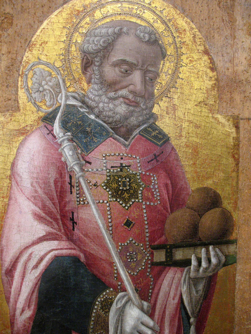Bartolomeo Vivarini, San Nicola, particolare di polittico (1490 circa; Bari, Pinacoteca ‘Corrado Giaquinto’; già Altamura, chiesa di Santa Maria delle Grazie)