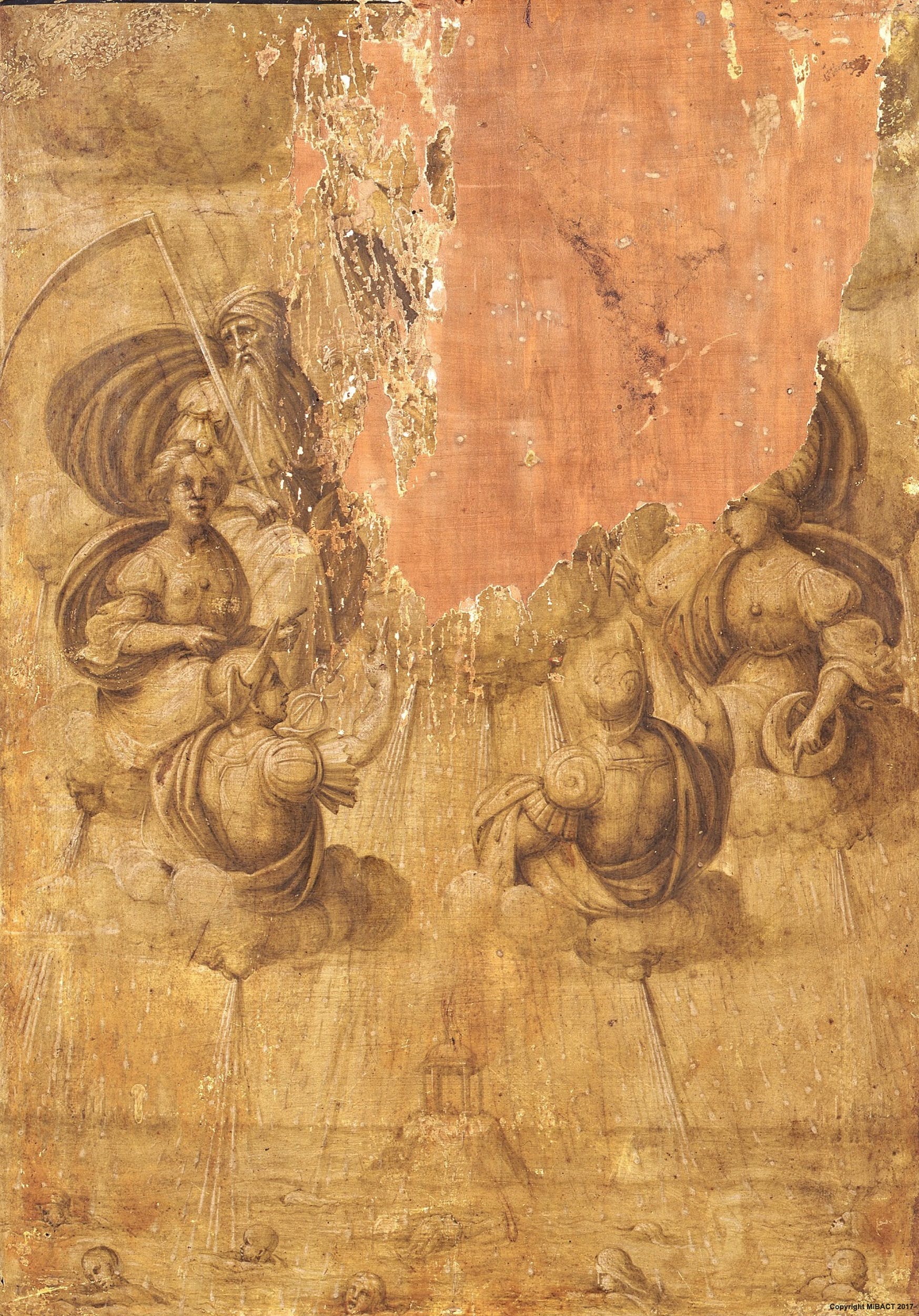 Maestro di Serumido (attribuito), Il diluvio degli dèi, recto del ritratto di Agnolo Doni
