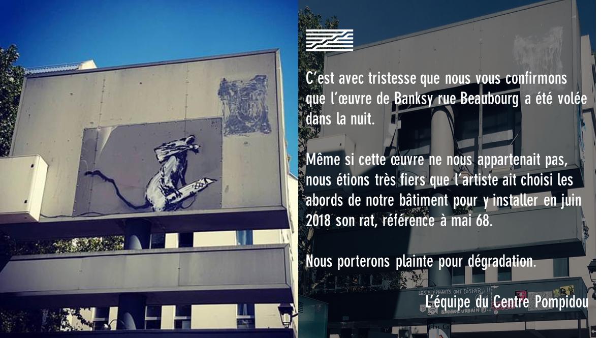 Parigi: rubata un'altra opera di Banksy, al Centre Pompidou