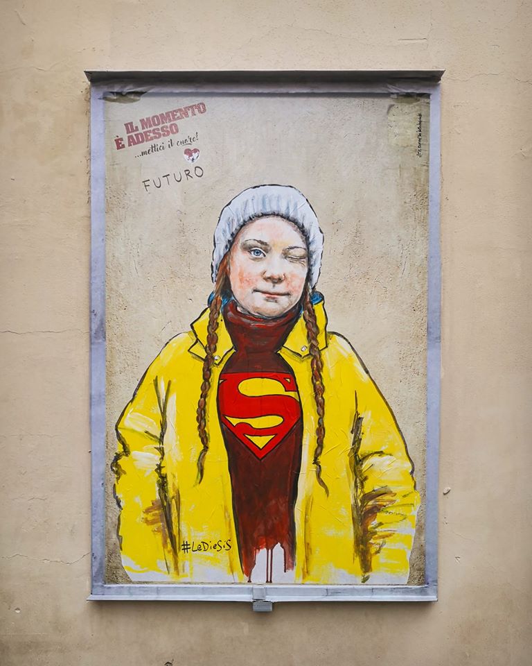 Florence, stolen image of Greta Thunberg made by street artist Lediesis ...