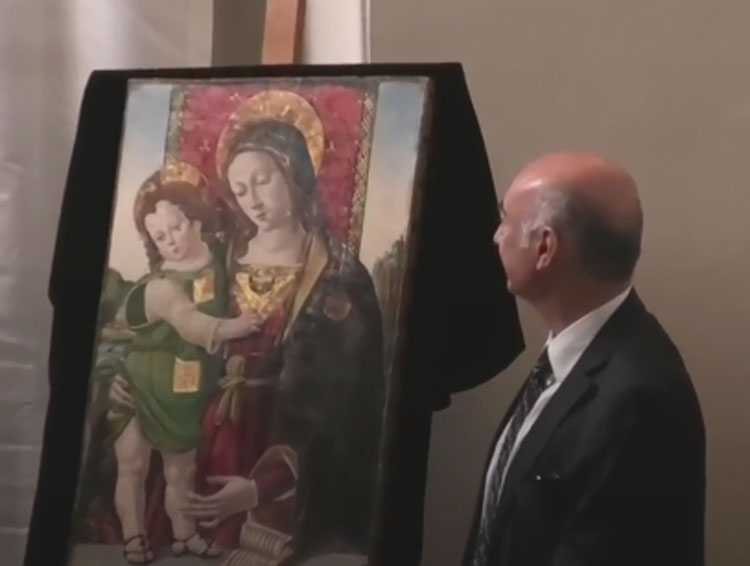 Torna a Perugia dopo trent'anni la Madonna col Bambino attribuita a Pinturicchio trafugata nel 1990