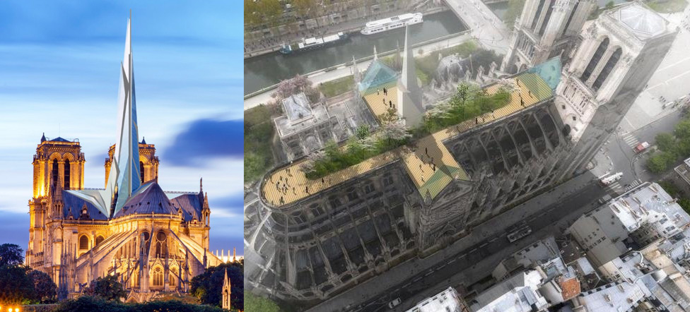Notre-Dame, i progetti di ricostruzione più bizzarri e originali, dal roof garden alla guglia fatta di luce o vetro