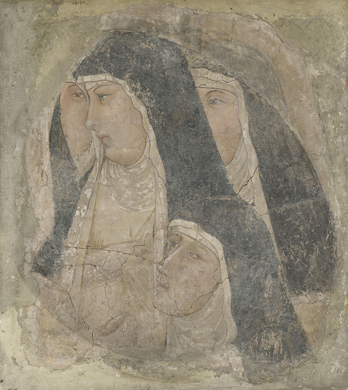 Ambrogio Lorenzetti, Teste di clarisse (primi anni Venti del XIV secolo; affresco staccato, 70,4 x 63,4 cm; Londra, National Gallery)
