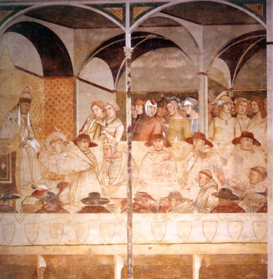 Ambrogio Lorenzetti, Professione pubblica di San Ludovico di Tolosa (primi anni Venti del XIV secolo; affresco; Siena, Basilica di San Francesco)
