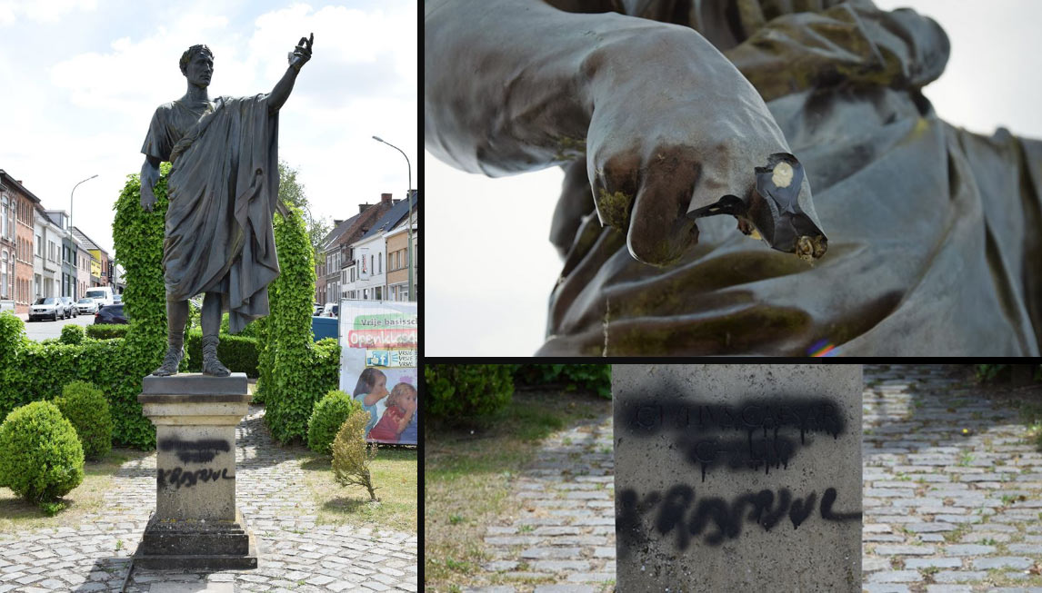 Belgio, anche Giulio Cesare nel mirino degli assalitori dei monumenti: vandalizzata statua nelle Fiandre