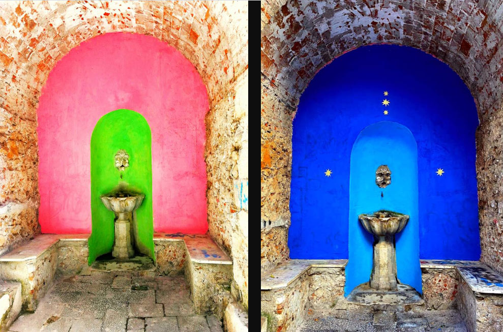 A Carrara le fontane antiche ogni tanto cambiano colore: diventa blu la fontana seicentesca di Vezzala