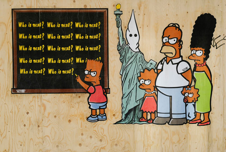 Street art: a Milano i Simpson in versione afroamericana in omaggio a George Floyd