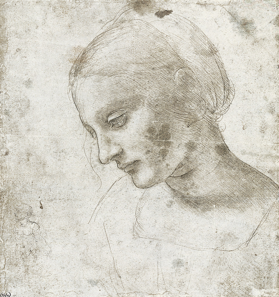 Leonardo da Vinci, Testa di giovane donna (punta di piombo su carta, 179 x 168 mm; Parigi, Louvre, Cabinet des Dessins, inv. 2376) 