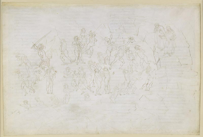 Sandro Botticelli, Inferno XXVIII (1481-1495; punta d'argento, inchiostro e penna su pergamena, 320 x 470 mm; Berlino, Kupferstichkabinett)
