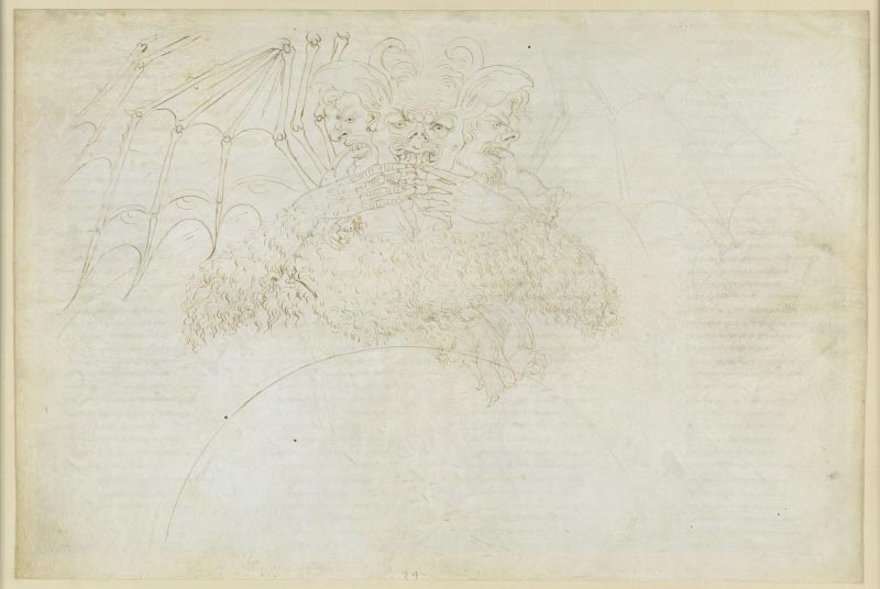 Sandro Botticelli, Inferno XXXIV (1481-1495; punta d'argento, inchiostro e penna su pergamena, 322 x 470 mm; Berlino, Kupferstichkabinett)
