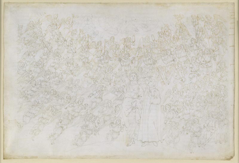 Sandro Botticelli, Paradiso XXVIII (1481-1495; punta d'argento, inchiostro e penna su pergamena, 321 x 470 mm; Berlino, Kupferstichkabinett)
