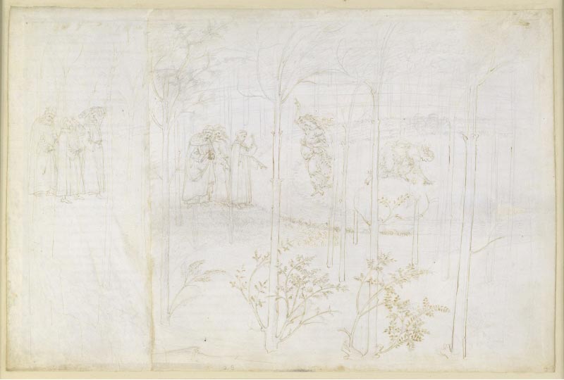 Sandro Botticelli, Purgatorio XXVIII (1481-1495; punta d'argento, inchiostro e penna su pergamena, 322 x 470 mm; Berlino, Kupferstichkabinett)

