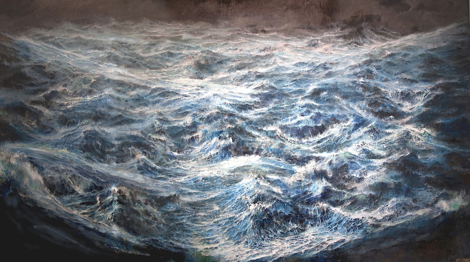 Francesco Santosuosso, Tempesta sull'oceano primordiale (2019; olio e acrilico su tela, 224 x 370 cm) 