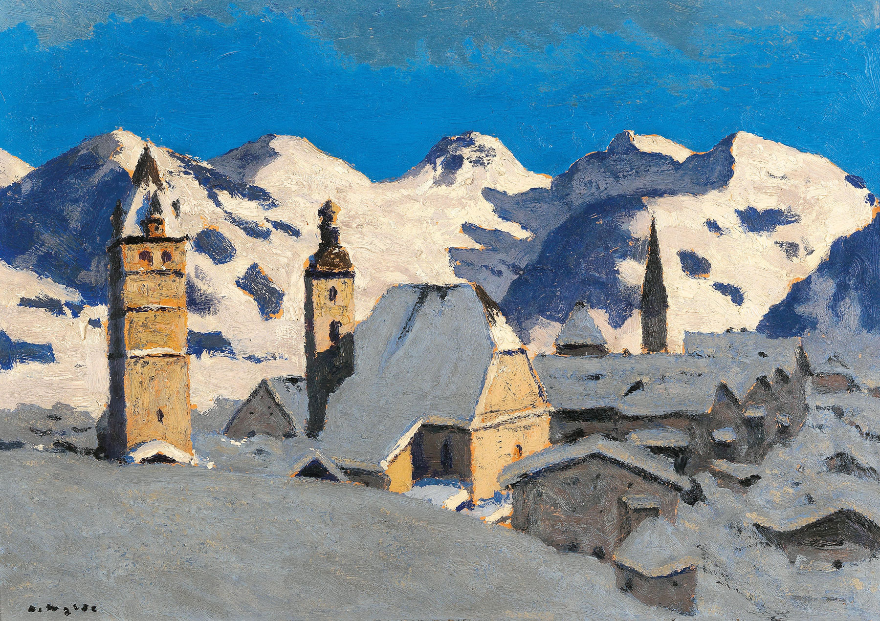 Alfons Walde, Kitzbühel (1930; olio su cartone, 43 x 58 cm; Collezione privata) 