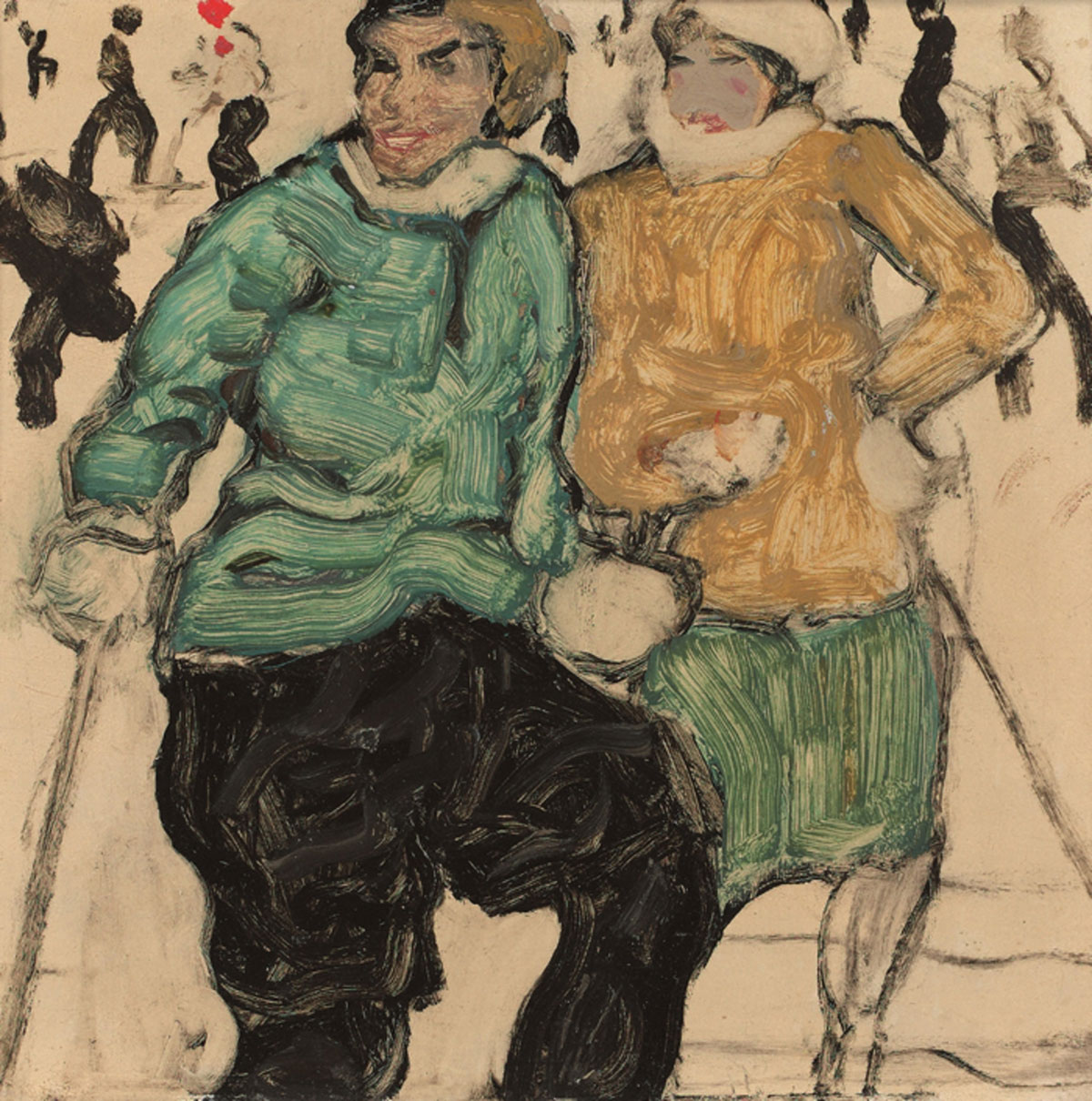 Alfons Walde, Zwei Schifahrerinnen (1914; olio su cartone, 27,5 x 29 cm; Kitzbühel, Museum Kitzbühel) 