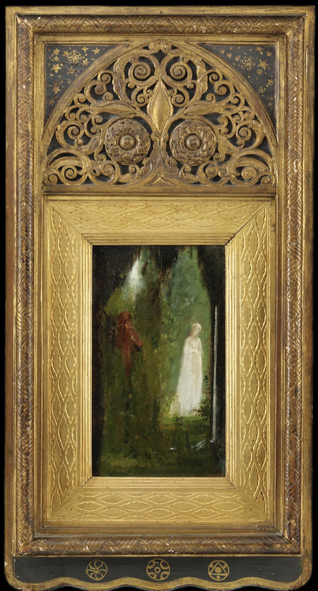 Daniele Ranzoni, Dante e Beatrice (1864-1867; olio su cartone, 26 x 15,3 cm; Collezione privata)
