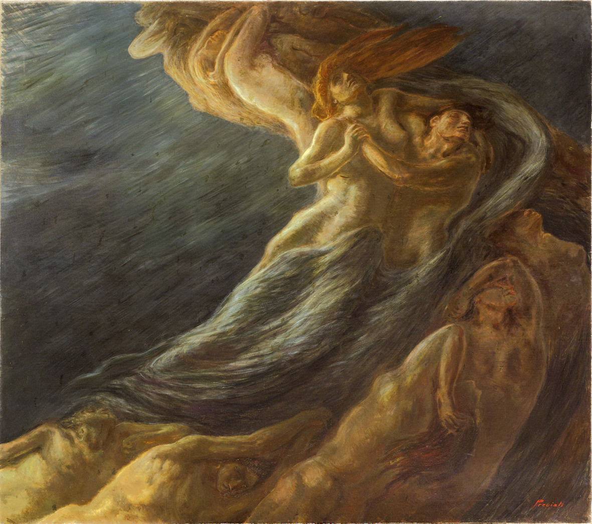 Gaetano Previati, Paolo e Francesca (1909; olio su tela, 230 x 260 cm; Ferrara, Gallerie d'Arte Moderna e Contemporanea, Museo dell'Ottocento)
