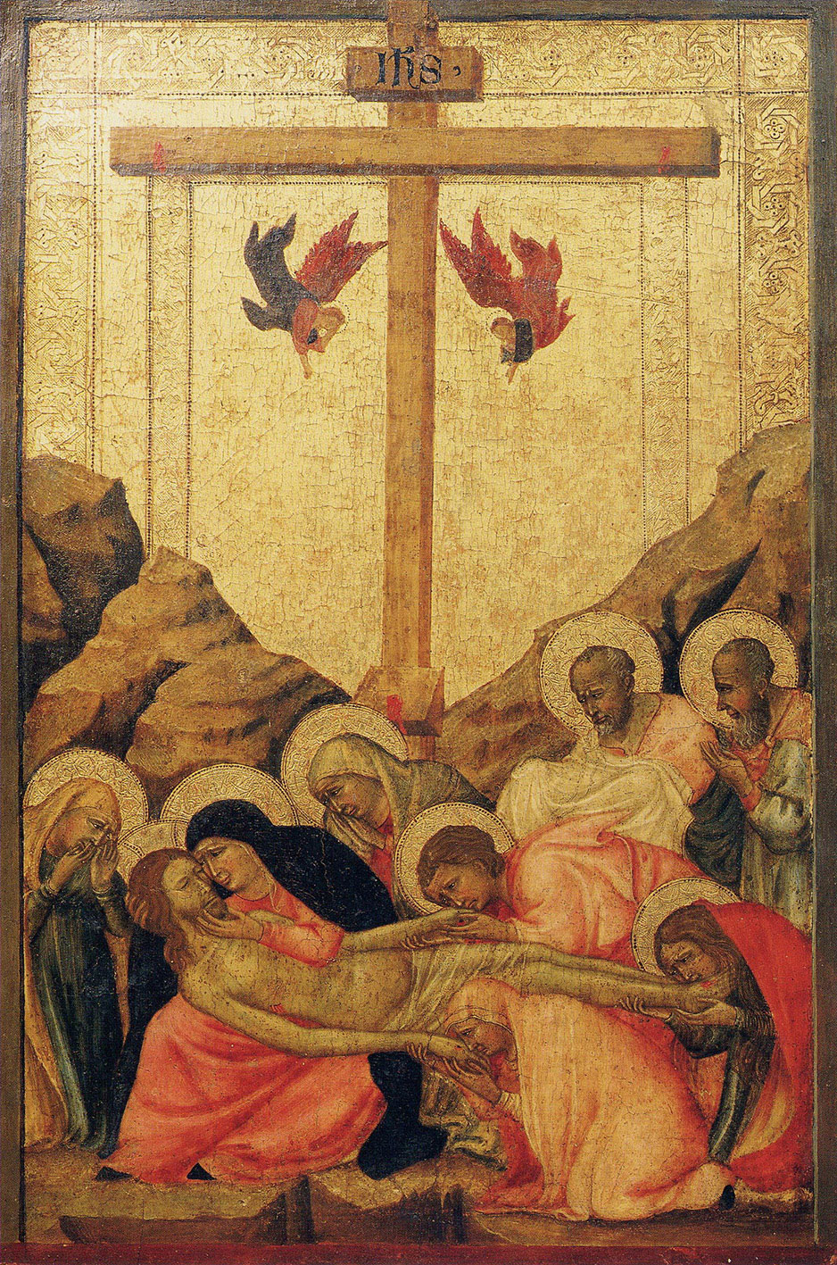 Lippo di Benivieni, Compianto su Cristo morto (fine del XIII-inizio del XIV secolo; tavola, 36,8 x 25 cm; La Spezia, Museo Civico Amedeo Lia)
