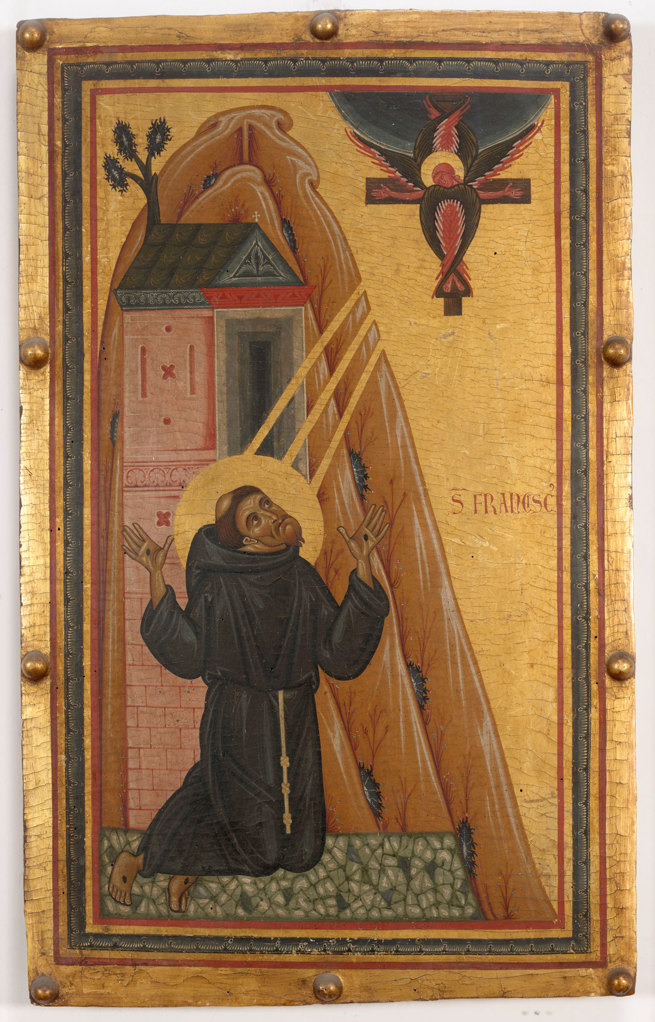 Maestro della Croce 434, San Francesco riceve le stimmate (1240-1250 circa; tempera e oro su tavola, 81 x 51 cm; Firenze, Gallerie degli Uffizi, inv. 1890 n. 8574) 