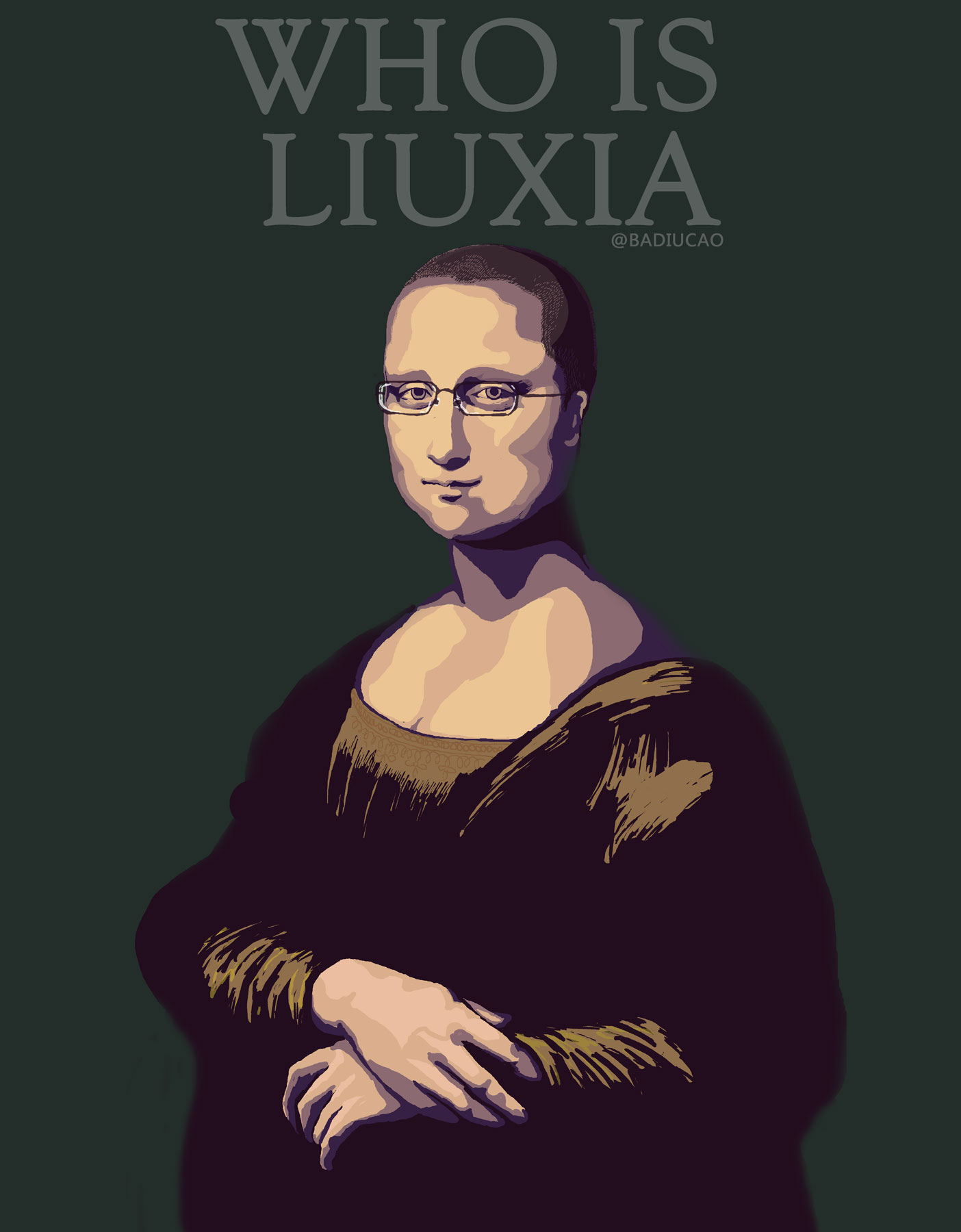 Badiucao, Who Is Liu Xia / Mona Lisa, dalla serie Art for Liu Xia (2018; stampa digitale su bandiera, 170 x 130 cm) 