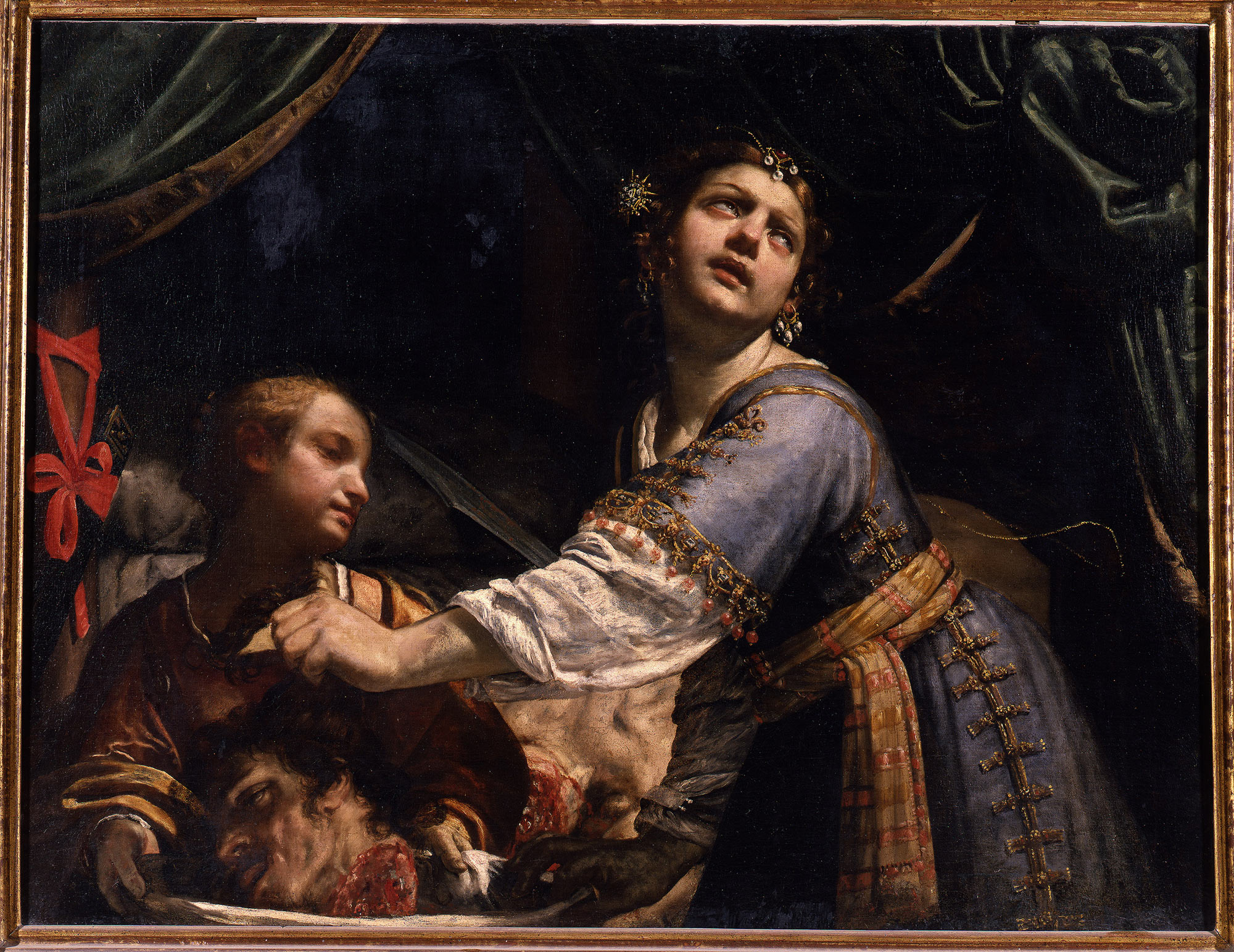 Guido Cagnacci, Giuditta consegna la testa di Oloferne alla fantesca (1645 circa; olio su tela, 103,5 x 136,5 cm; Bologna, Pinacoteca Nazionale) 