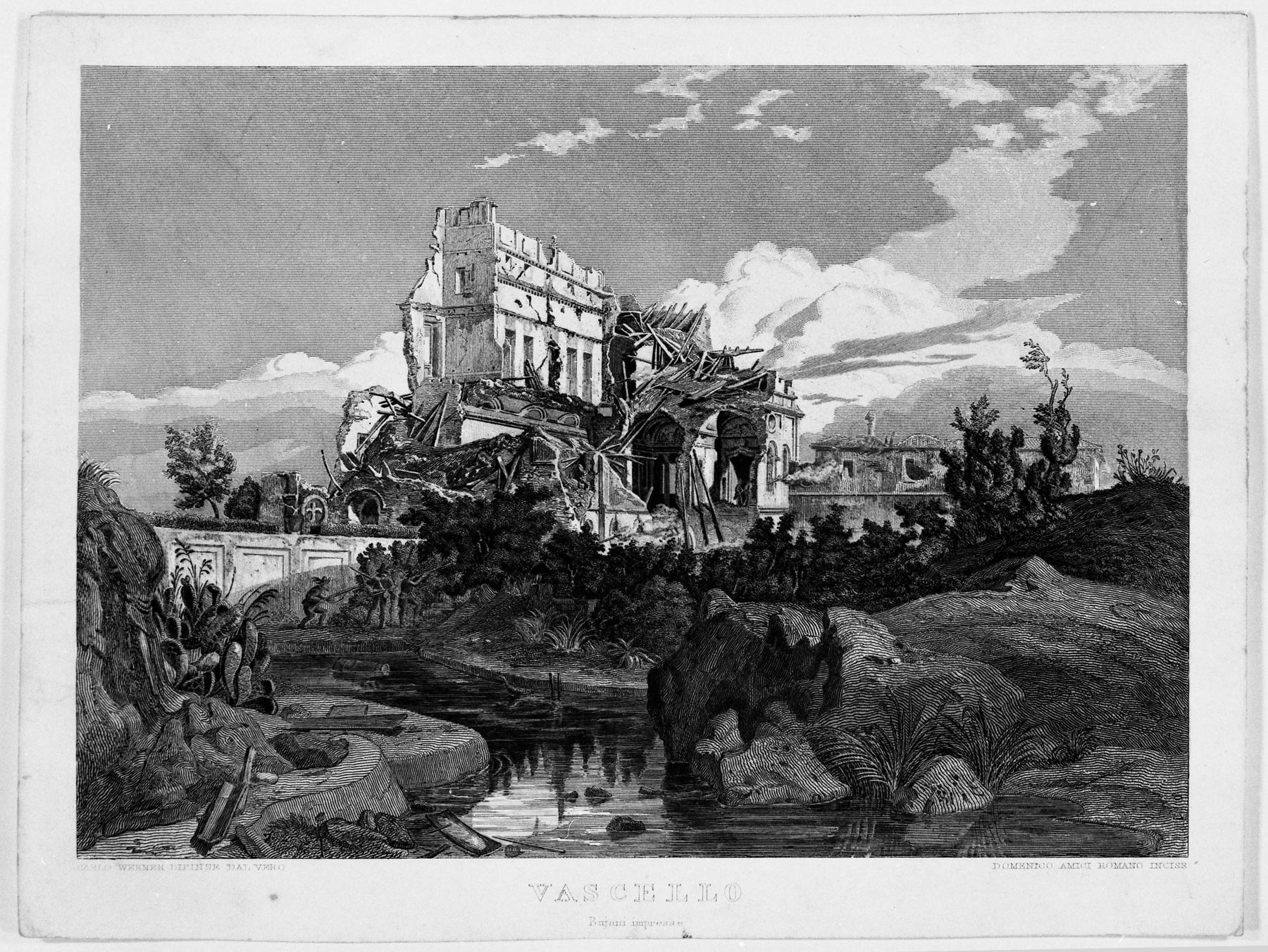 Domenico Amici, Il Vascello distrutto (1858; acquaforte e bulino su carta, 206 x 272 mm; Roma, Istituto Nazionale per la Grafica) 
