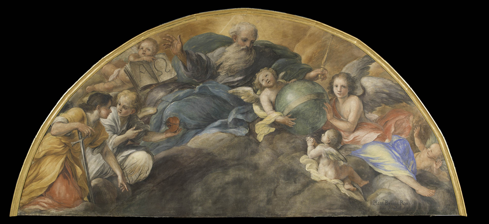 Plautilla Bricci, Un angelo offre il Sacro Cuore di Gesù all’Eterno Padre (1669-1674 circa; tempera su tela, 166 x 364 cm; Città del Vaticano, Musei Vaticani) 