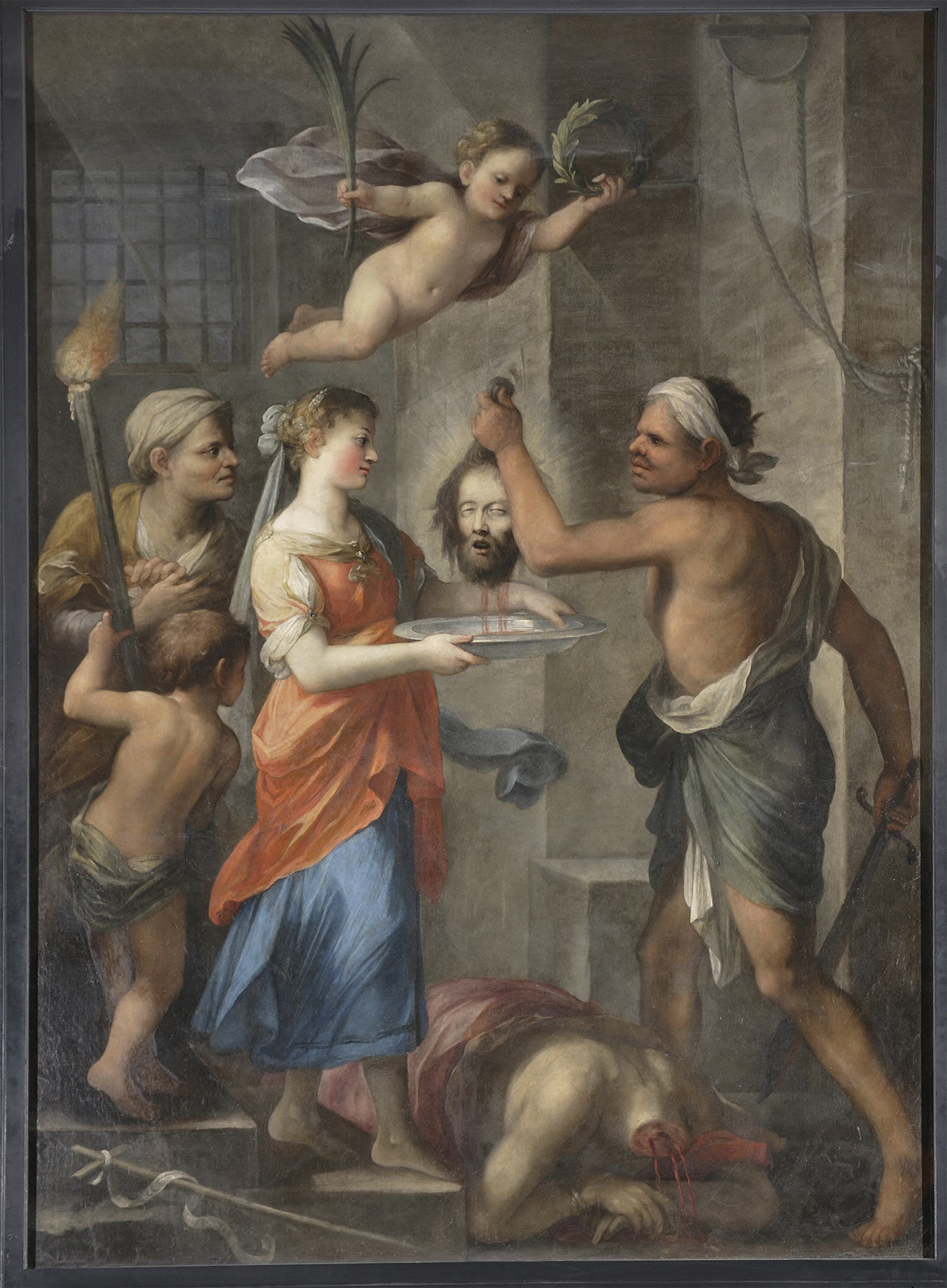 Plautilla Bricci, Stendardo della Compagnia della Misericordia raffigurante la nascita e il martirio di san Giovanni Battista, verso 