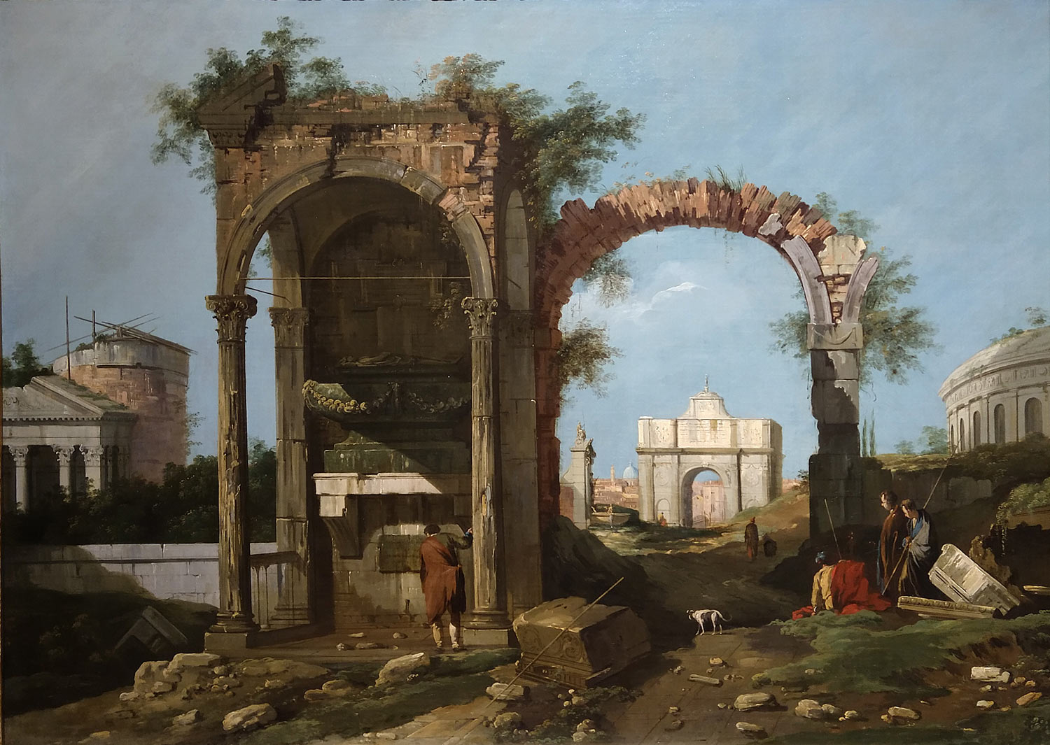 Canaletto, Capriccio architettonico con rovine ed edifici classici (1756-1757; olio su tela, 91 x 108,6 cm; Milano, Museo Poldi Pezzoli)
