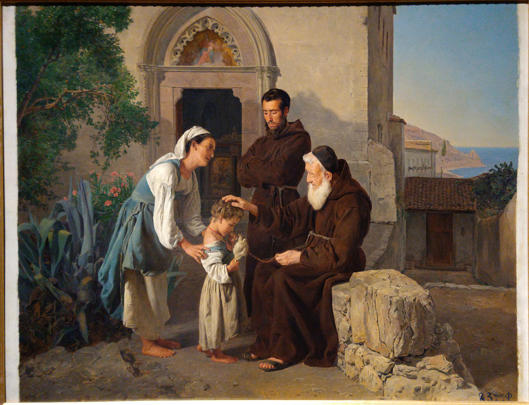 Ferdinand Georg Waldmüller, Alle porte del monastero (1846; olio su tavola, 61 x 79 cm; San Pietroburgo, Ermitage)
