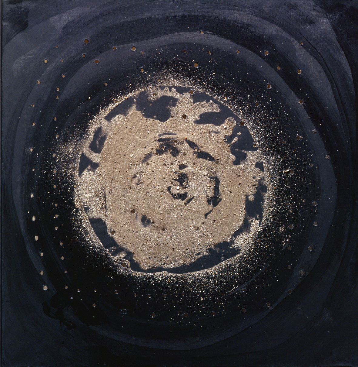 Lucio Fontana, Concetto spaziale (1951; buchi, olio e sabbia su tela, 60 x 59 cm; Milano, Fondazione Lucio Fontana)
