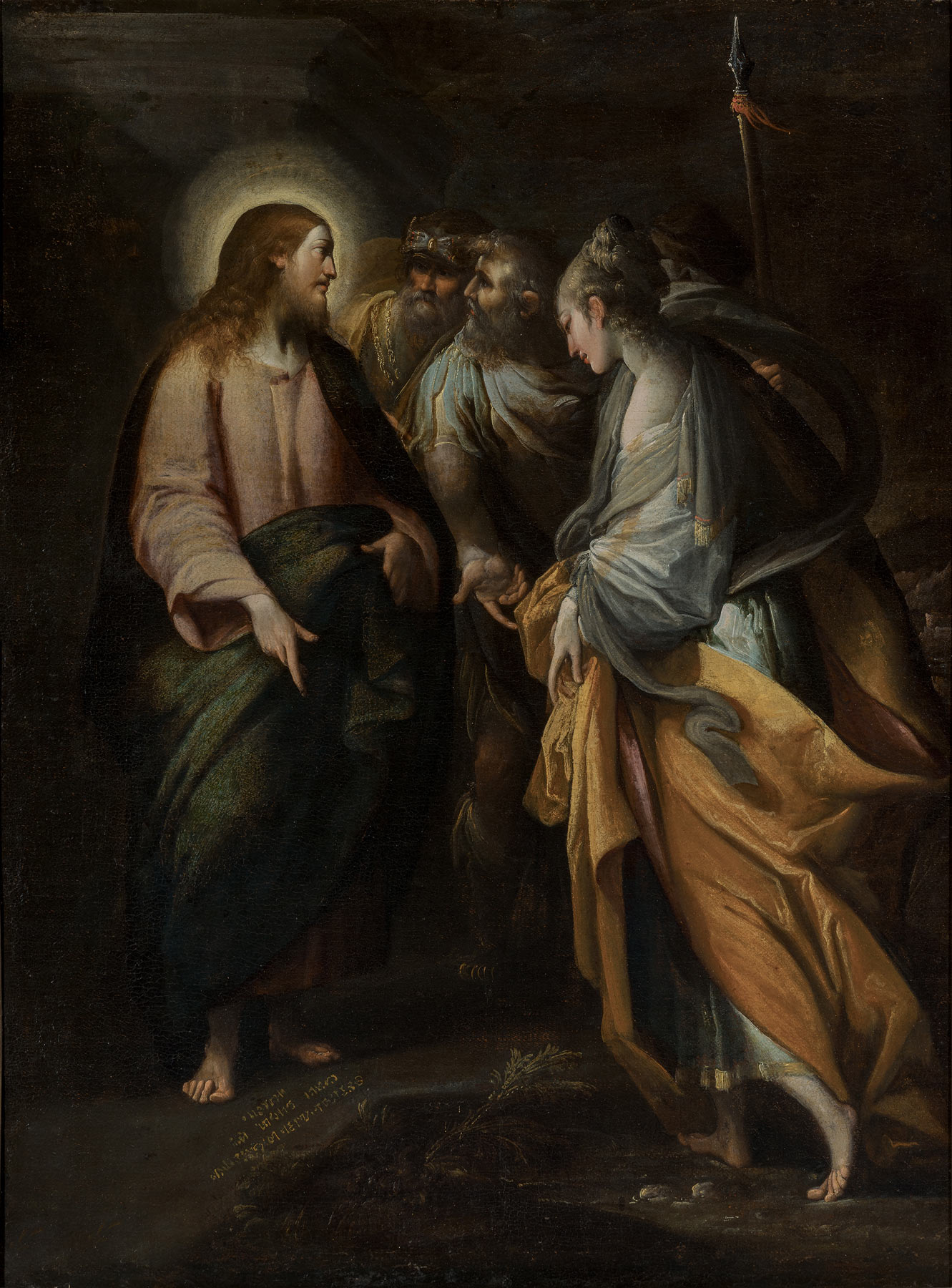 Giovanni Andrea Donducci detto il Mastelletta, Cristo e l’adultera (olio su tela, 95 x 70 cm; San Martino in Soverzano, Collezione Michelangelo Poletti) 