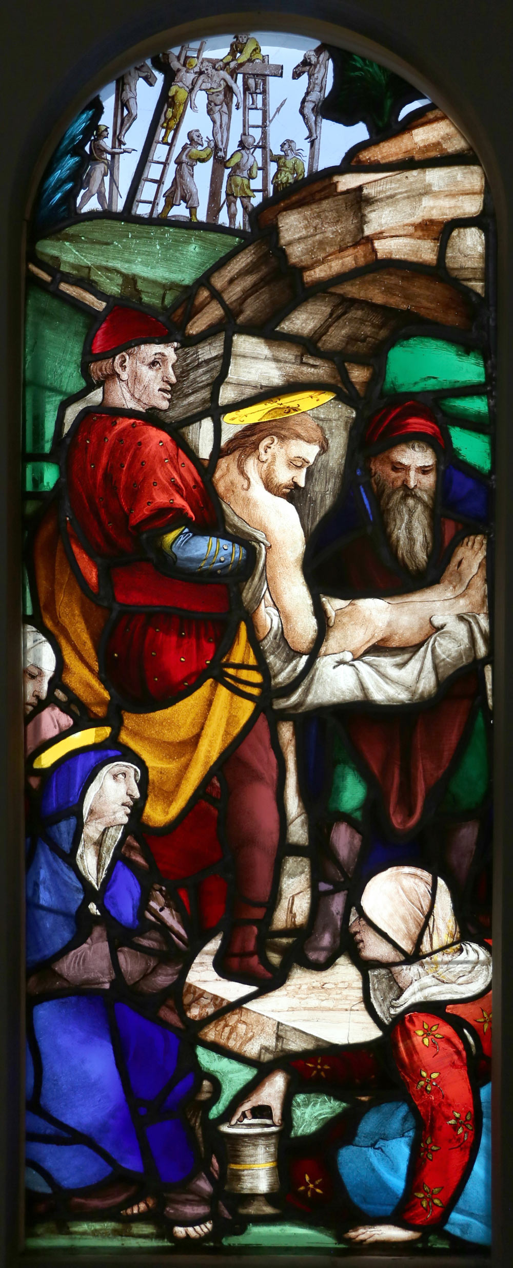 Guillaume de Marcillat, Trasporto di Cristo al sepolcro (1526; vetrata, 133 x 52 cm; Firenze, Palazzo Capponi alle Rovinate). Foto di Francesco Bini
