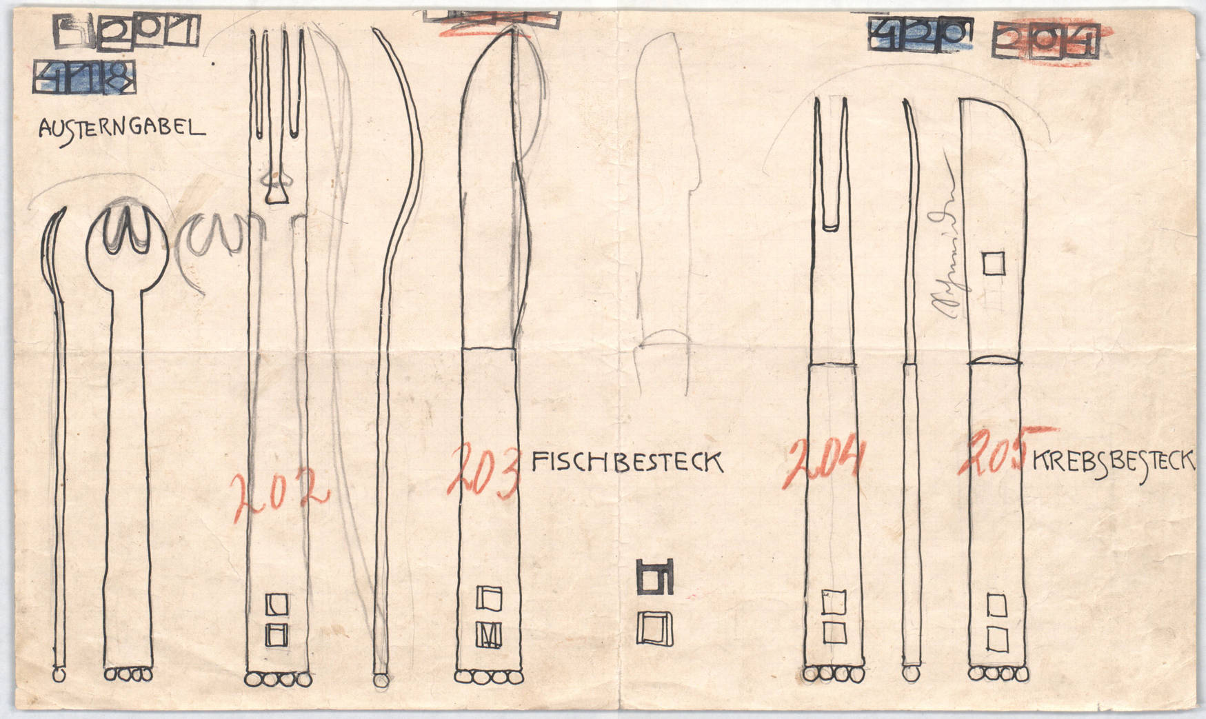Josef Hoffmann, Silverware for Fritz and Lili Waerndorfer, project (1904; silver) 