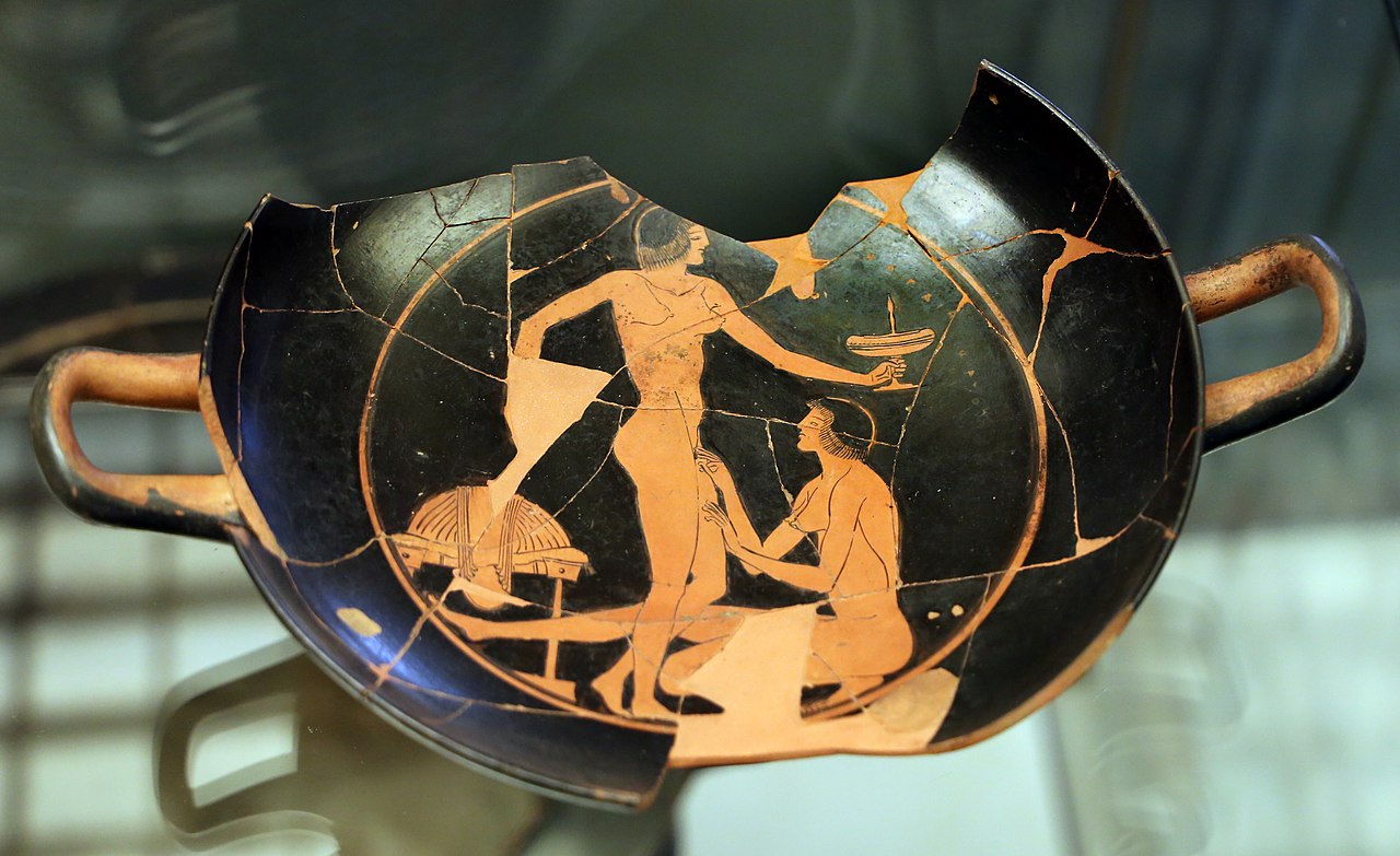 Apollodoros (attr.), Scena con due donne (490-480 a.C. circa; ceramica a figure rosse; Tarquinia, Museo Archeologico Nazionale) 
