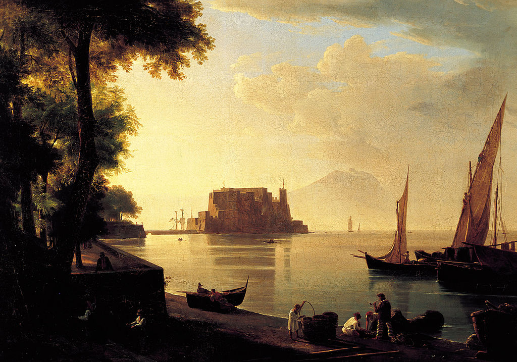 Anton Sminck van Pitloo, Castel dell'Ovo of the beach (circa 1820-1824; oil on canvas; Rome, National Gallery of Modern and Contemporary Art)