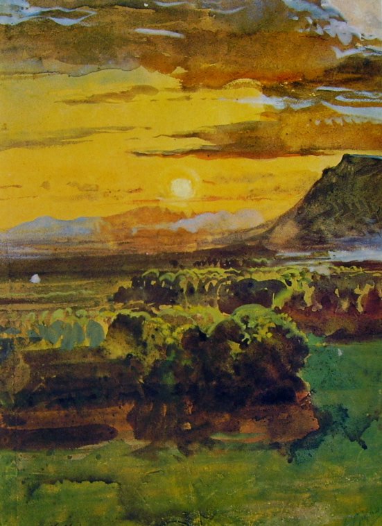 Giacinto Gigante, Sunset in Caserta (1857; Watercolor; Naples, National Museum of San Martino)