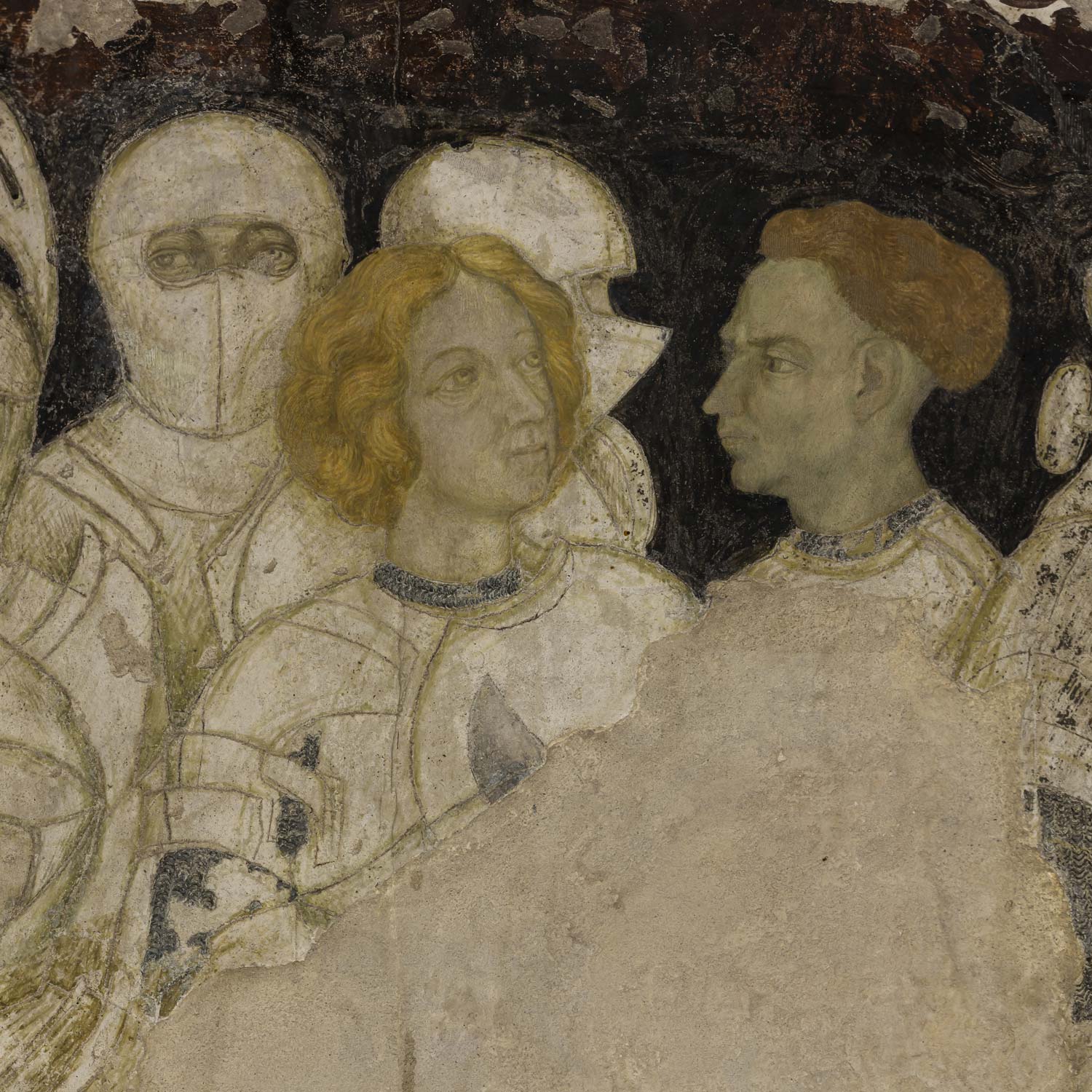 Pisanello, Paesaggio con cavalieri (1430-1433; pittura murale strappata, tecnica mista; Mantova, Palazzo Ducale) 